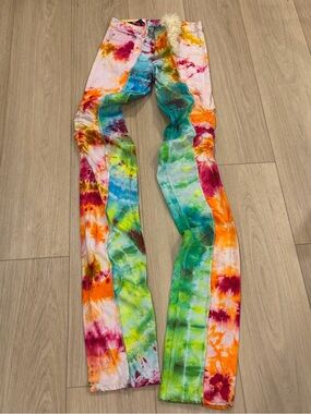 Vlone 1/1 Runway Stacked Denim Tye Dye Colorful Jeans Size Small Men